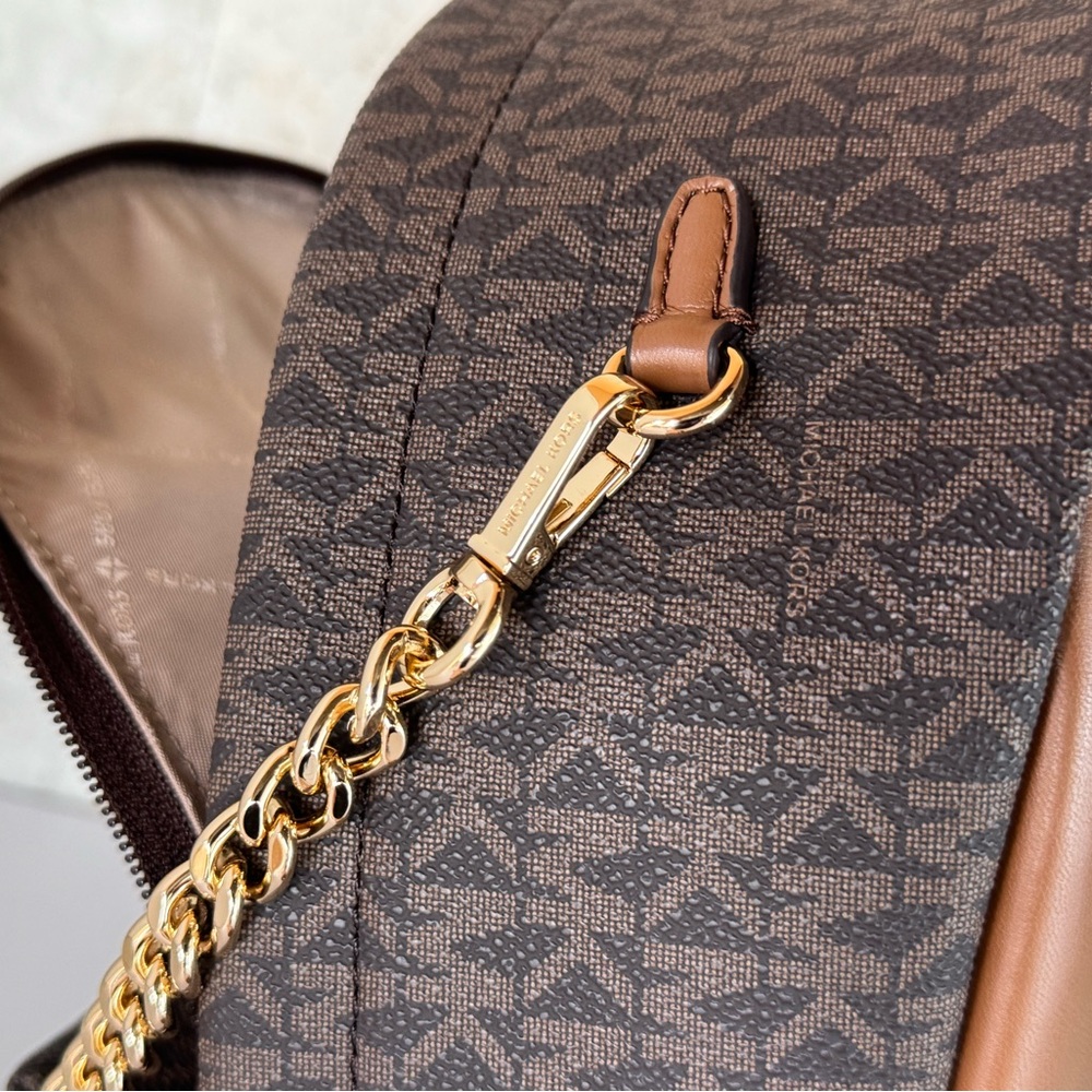 Michael Kors Slater Medium MK Brown Backpack - Picture 12 of 14